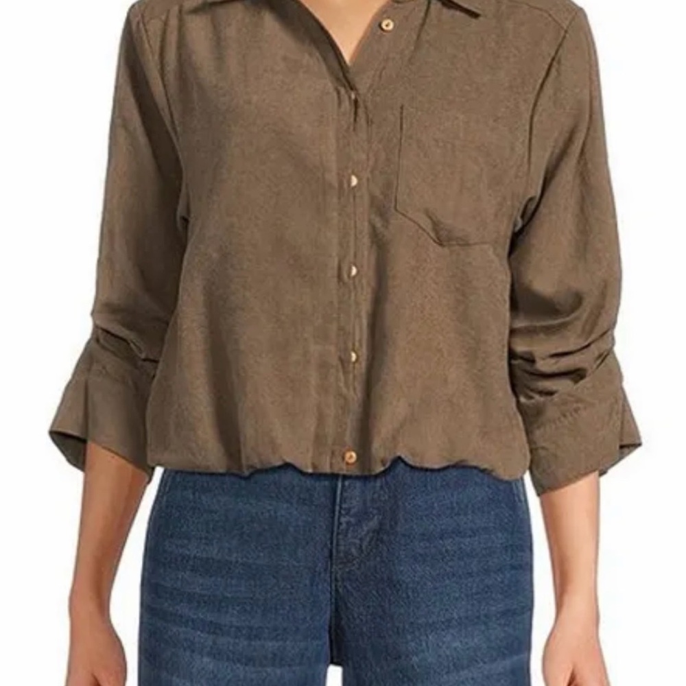Democracy Olive Button Down Shirt - image 3